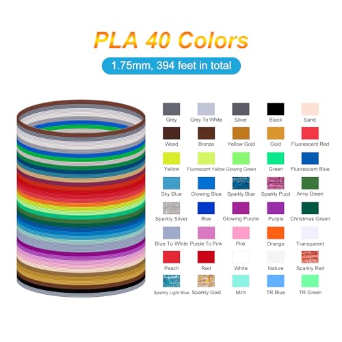 Kretrum 3D Pen Filament Refills 40 Colours 3D Printer PLA 1.75 mm Filament Each Colour 3M Compatible with MYNT3D SCRIB3D PIKA3D 3D Pen Most 1.75mm 3D Prining Pens NOT FIT 3Doodler Start Pen