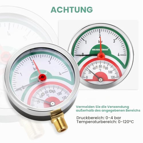 Thermal Pressure Gauge, 3 Inch Dial, 0-4 Bar/120°C, Black Steel Case, G1/2 Under-Connection
