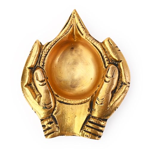 Brass Hand Shape Diya Deepam Staue Sculpture for Temple Mandir Home Office Main Door Entrance Pooja Décor Decoration and Gifting (Hand Shape Diya)