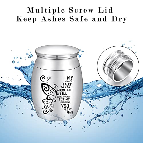 SOITIS Small Urn for Ashes 1.57 Inches Small Keepsake Urn for Human Ashes Butterfly Mini Urn Stainless Steel Ash Holder Small Ash Urn for Women, Silver Keepsake 1.57Inch No-Custom