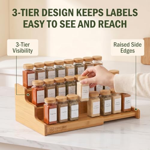 2 Pack Spice Rack, 22" Extra Long Kitchen Pantry Organizer, 3-Tier Expandable Bamboo Wooden Rack Organizer for Cabinet - Multi-purpose Cupboard Storage Organizer Bamboo 2Pack