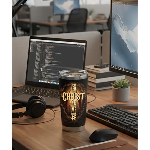 Christian Fathers Day Gift, Christian Gift for Men, Coffee Tumbler with Bible Verse - I Can Do All Things Through Christ, Religious Mugs for Men, Pastor Tumbler, Christmas Man of God Gifts Christian 01