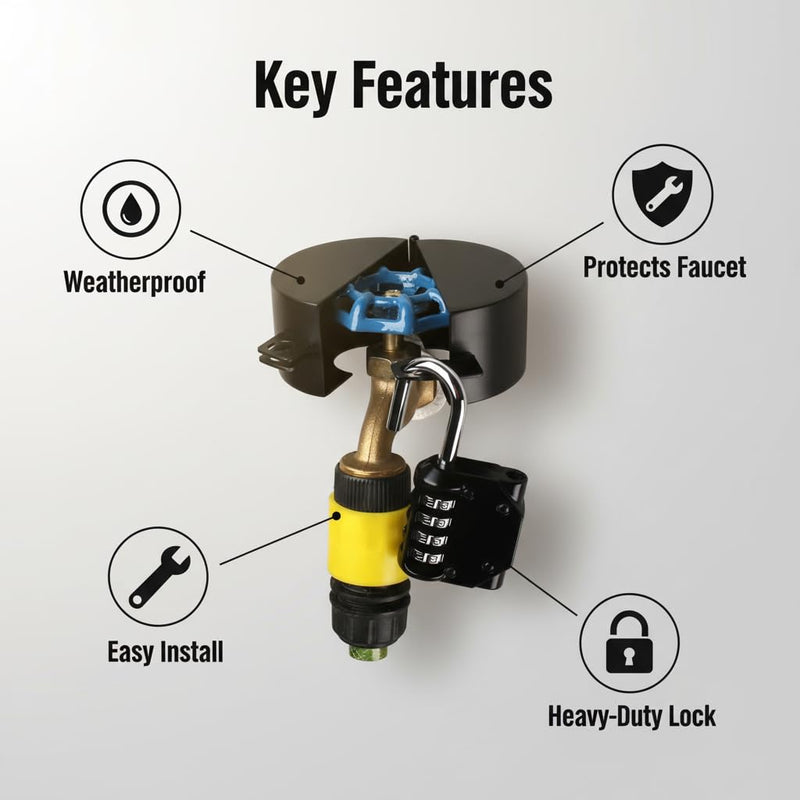 Gate Valve Locking Device (Password Lock) Metal Black, no Installation Required, Can Prevent Water Theft and Unauthorized Use - External Hose Lock Faucet ﻿ Dark Black