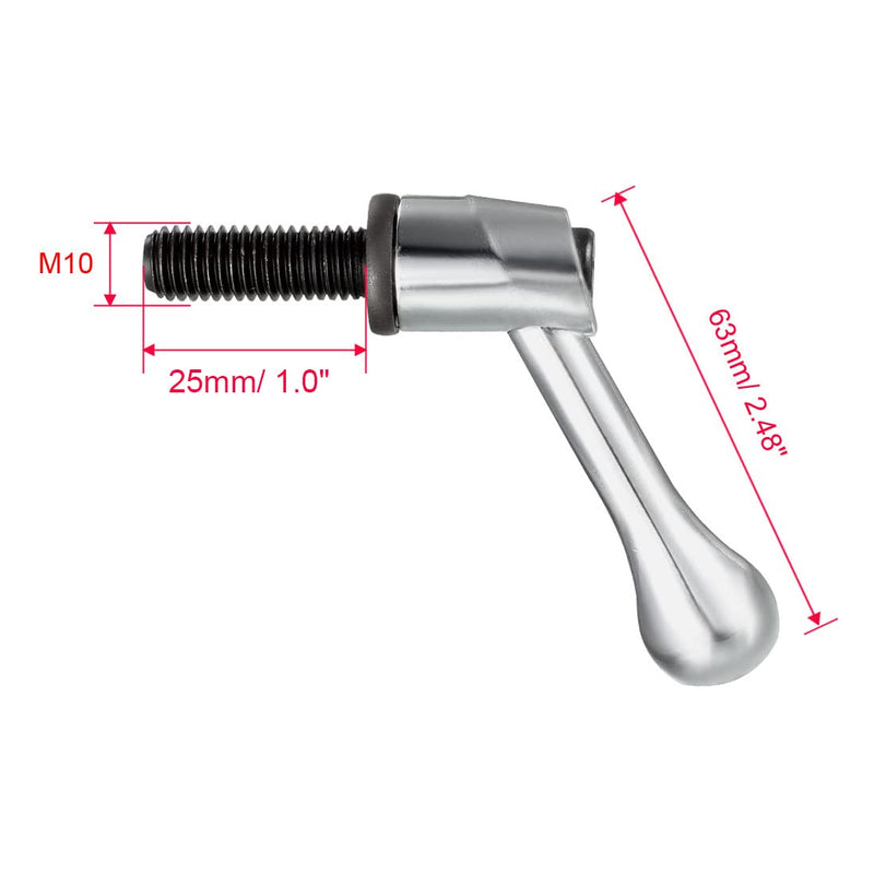 [Australia - AusPower] - uxcell M10 x 25mm Handle Adjustable Clamping Lever Thread Push Button Ratchet Male Threaded Stud Knobs Locking Rotating Screw Handles Quick Release Bolt Silver Tone 2pcs 