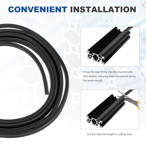 sourcing map 10m / 32.8ft Aluminum Extrusion T Slot Cover Flat Seal, Protection Dust Strip Bracket Insert for 8mm Slot 3030, 4040 Series Aluminum Profile 3D Printer Accessories, 1 Pack(Black) Black 10m x 8mm