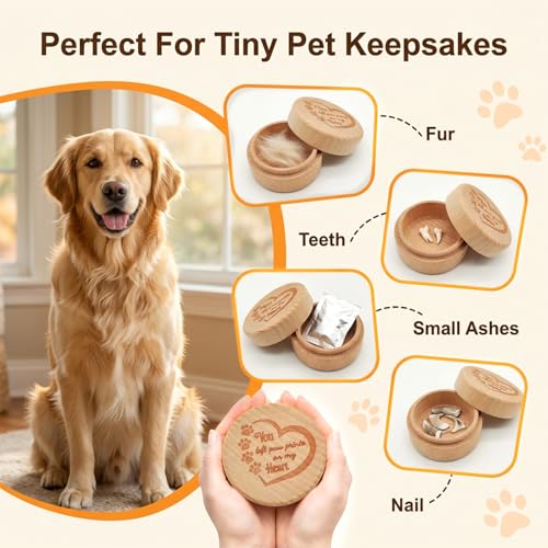 Dog Memorial Keepsake Box, Wooden Pet Urn for Ashes, Hair & Fur Remembrance Container with Lid, Small Pet Loss Sympathy Gift for Dog Cat Passing, Memory Storage Box, Home Display