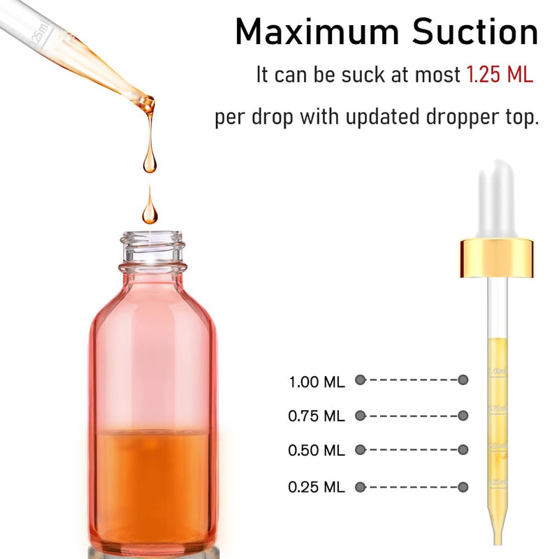 [Australia - AusPower] - Glass Bottle with Dropper, 4 oz Pink Tincture Bottle for Essential Oils with Labels and Funnels, 2 Pack Eye Dropper Bottles with Golden Top (Unbreakable Plastic Eye Dropper with Measurements) 2 Pack-Pink 