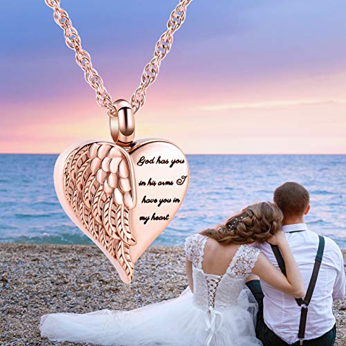 shajwo Cremation Heart Urn Necklace Ashes Jewelry for Women Men Keepsake Pendant Memorial Locket Ash Holder Wing-Rose Gold