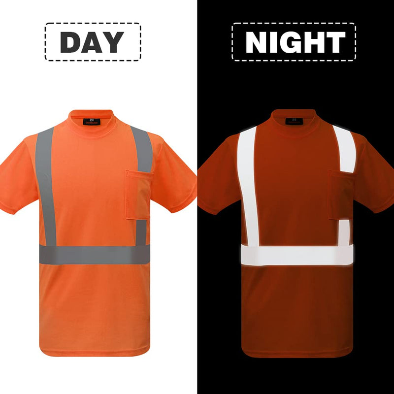 caparazon High-Visibility Safety Shirt, ANSI/ISEA Class 2 Reflective T-Shirt Orange Medium