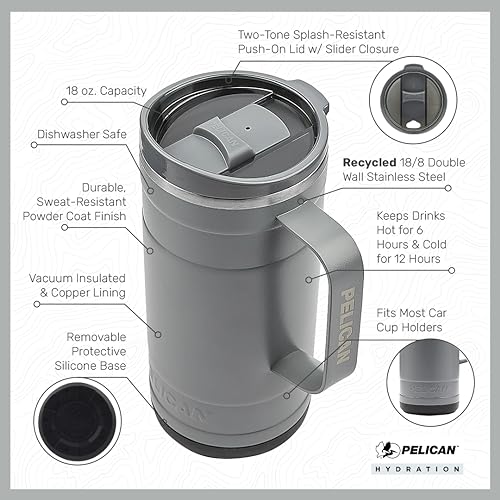 Pelican Hydration Pelican Ridge™ 18 oz Vacuum Insulated Tumbler - Recycled Stainless Steel Double Wall Travel with Dual Lid, Powder Coated Insulated Coffee Mug For Hot Cold Drinks, Hunter