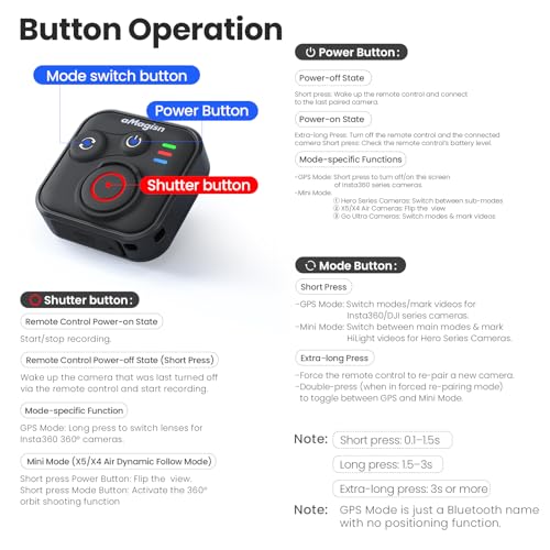YDW Wearable Bluetooth Camera Remote Compatible with Insta360series, GoPro Series, DJI Series, Smartphones - Splash Proof, Rechargeable,Wireless 50M Remote Control Range