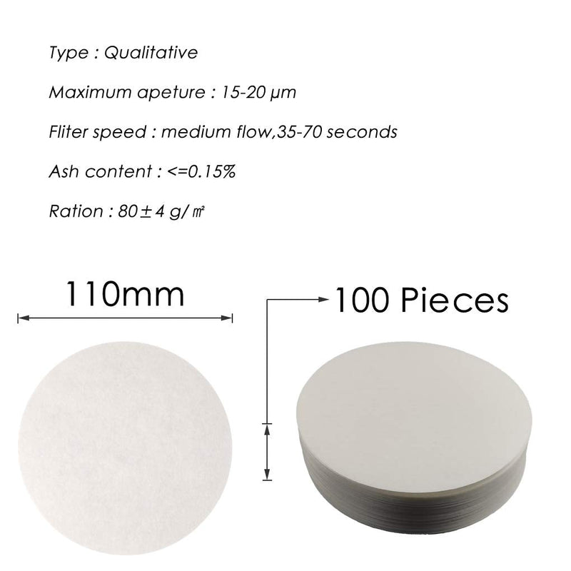[Australia - AusPower] - HeyWin Filter Paper Round White, 11 cm, Pack of 100, Quality Filter Paper for Science Experiment, Also for Oil Industry Test (110 mm) 110mm 