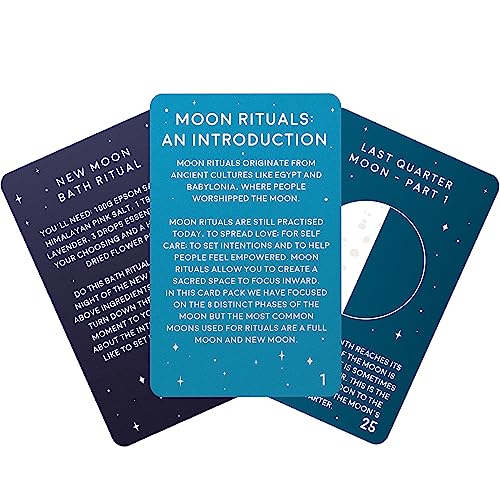 Gift Republic 100 Moon Ritual Cards | Self Care Practices, Spells, Affirmations, Blue
