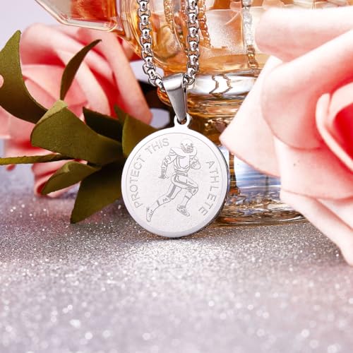 Wolentty Saint Sebastian Necklace - 1" Stainless Steel Patron Saint of Athletes Necklace for Baseball Football Basketball Soccer Wrestling Sports