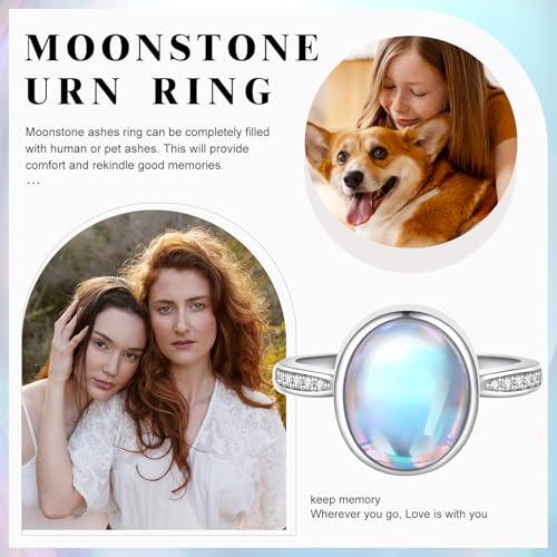 Moonstone Urn Rings for Women Sterling Silver Circle of Life Cremation Jewelry for Human Ashes Keepsake Memorial Gift for Loved Ones 10