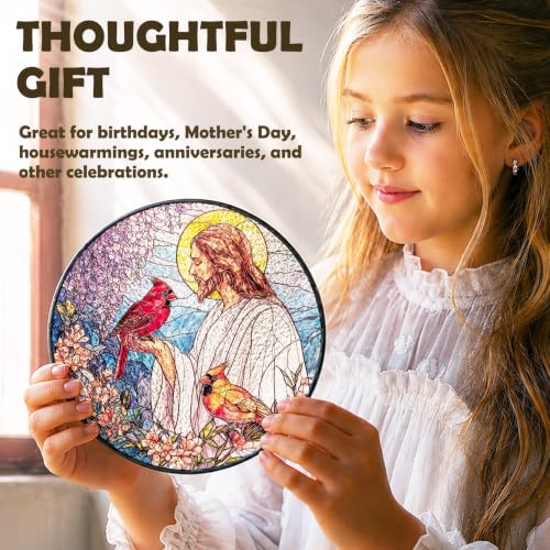 Christian Jesus Cardinal Stained Glass Window Suncatcher 7.9x7.9 Color04