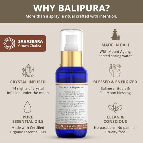 BALIPURA 7 Chakra Crystal Infused Aura Spray, Aromatherapy Mist, 3.4 fl oz