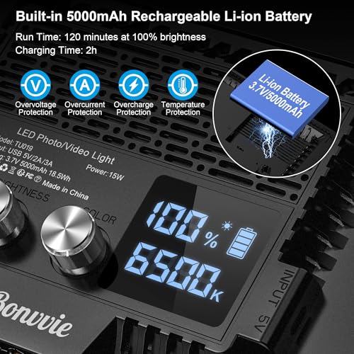 15W LED Video Lighting Kit, 9" Camera Light with 5000mAh Battery