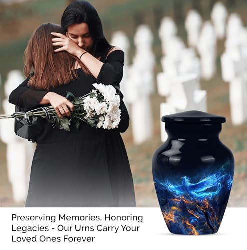 Phoenix Bird Urns, Keepsake Mini Cremation Urns for Adults, Memorial for Human Remains, Funeral Decorative Urns, Small Urn for Human Ashes for Adult Male & Female, Pack of 2, Black, Blue 3 inch Keepsake Set 2 Phoenix Bird Urns - 6