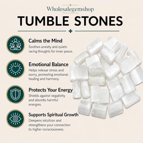 Selenite Tumbled Stones, 1/2 LB Natural Polished Crystals for Reiki Selenite 1/2 Pound