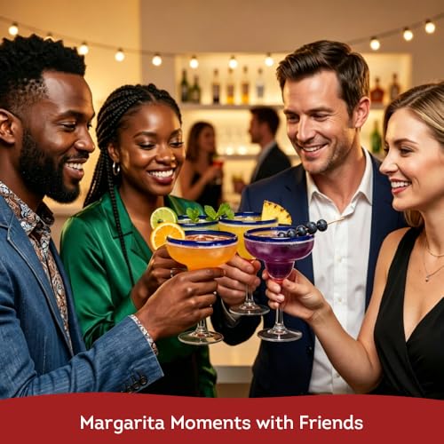 Lily's Home Unbreakable Margarita Glasses - 14 oz Shatterproof Plastic Set of 4 with Cobalt Blue Rims, Reusable Crystal Clear Stemware for Martini, Frozen Drinks, Pina Coladas & Cocktails Modern