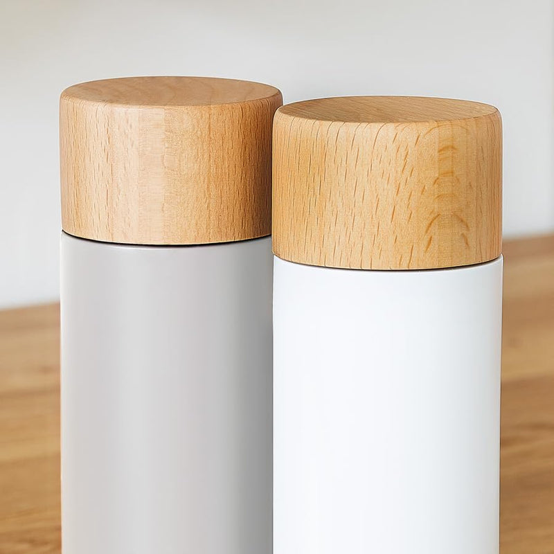 Salt and Pepper Mill-Set Made from Wood with Durable Ceramic Grinder, Wooden Spice Grinder Set with Adjustable Fineness Settings - Grey/White Grey,white