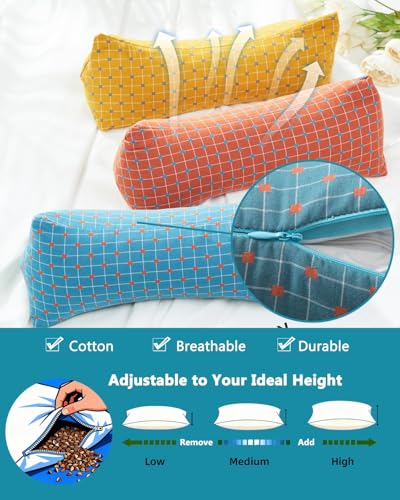 Cervical Buckwheat Roll Pillow for Sleeping,15.7"x5.9" Buckwheat Hulls Pillows Filling, Triangle Pillow for Neck Support Yoga Bolster, Adjustable Fill for Neck Pain Relief,Blue