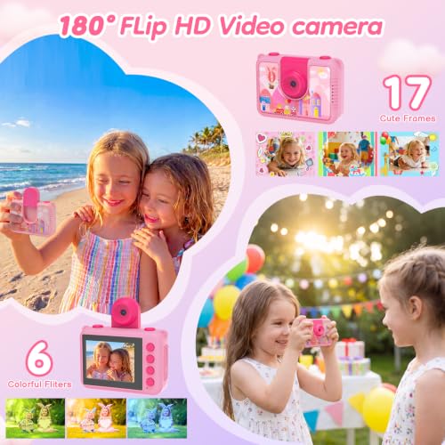 Pool Toy & Kids Underwater Camera - 99FT Waterproof Kid Action Camera 1080P Video&20MP Photo with Flip Lens, Includes 32GB Card for Diving Swimming Beach Snorkeling,Birthday Gift for Girls - GKTZ Pink