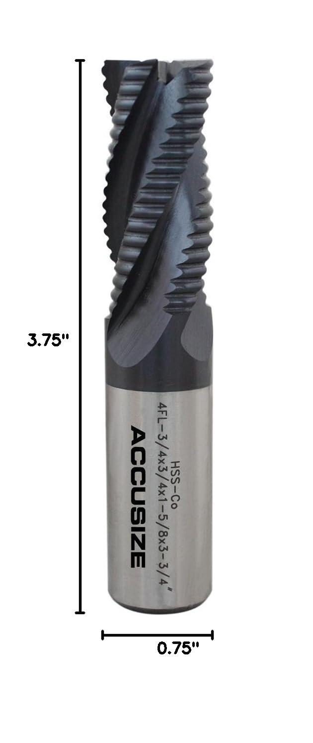 [Australia - AusPower] - Accusize Industrial Tools Standard Tooth M42 8% Cobalt Tialn Roughing End Mill, 3/4'' by 3/4'' by 1-5/8'' Flt Length, 1102-0034 3/4" Dia, 3/4" Shk Dia, 1-5/8" Flt Length 