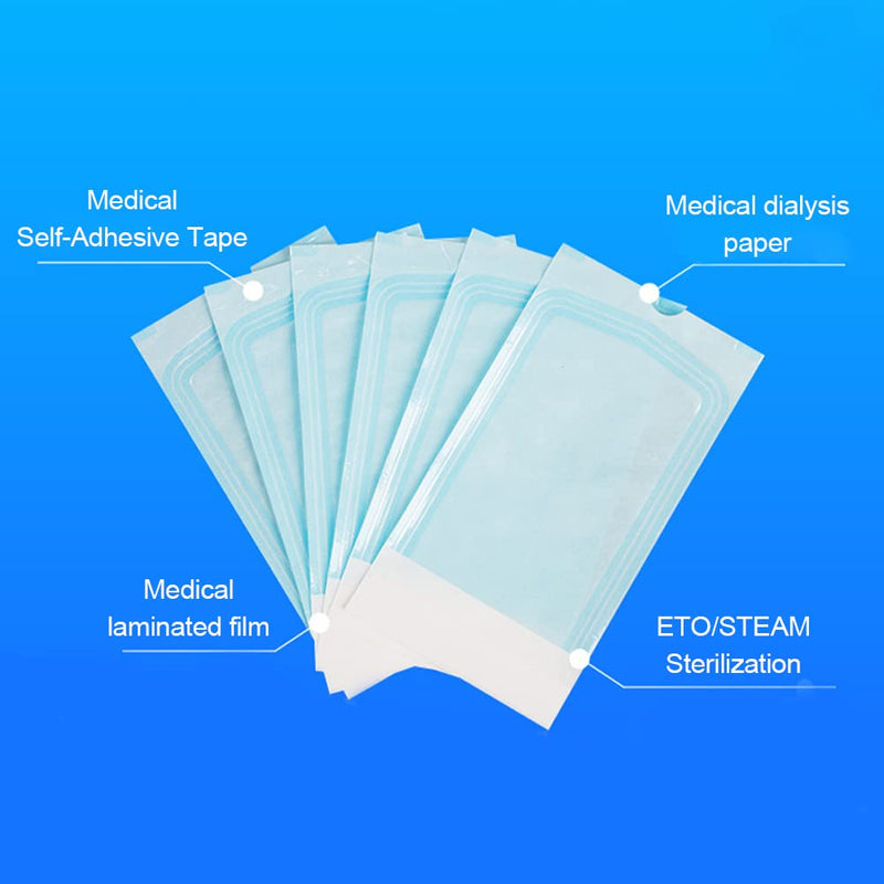 Self-sealing sterilisation bag, self-sealing sterilisation bag, PVC dental sterilisation bag bag, autoclave steriliser bag for cleaning tools, 100 pieces, 70 x 230 mm