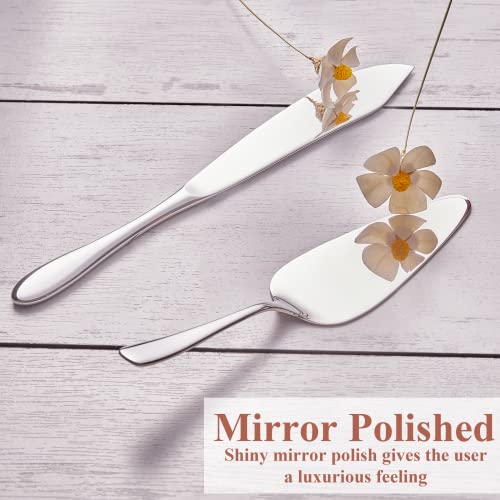 Cake Cutting Set for Wedding, Cake Knife and Server Set, Classic Design 18/10 Stainless Steel Pie Cakes Serving of 2 Piece, Dishwasher Safe Silver Non-Custom