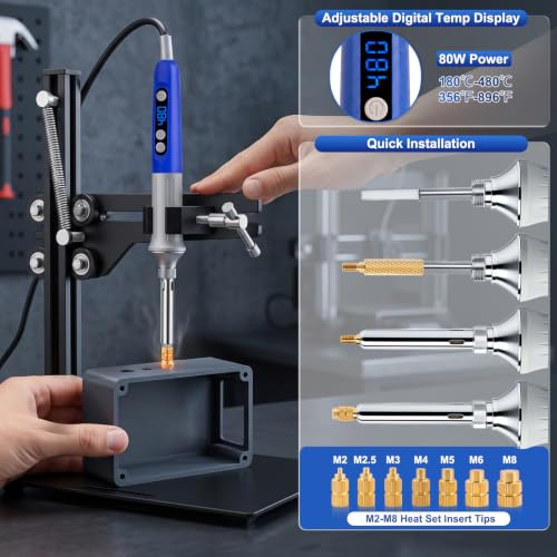 Sulataya vertical heat set insert tool with 80W soldering iron for 3D printing inserts