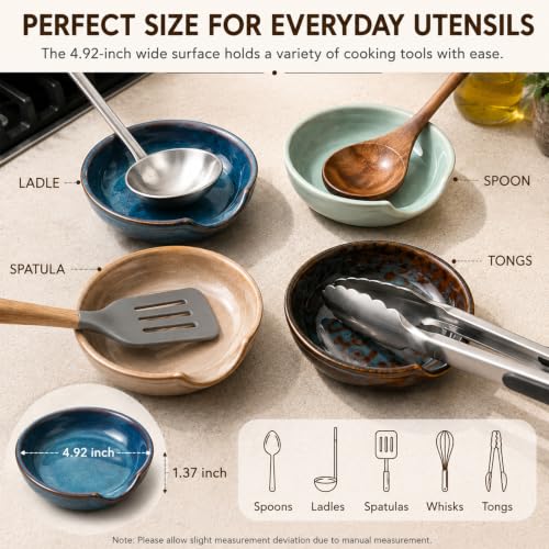 Ceramic Spoon Rest Set of 4, 4.9-Inch Utensil Holder for Stove