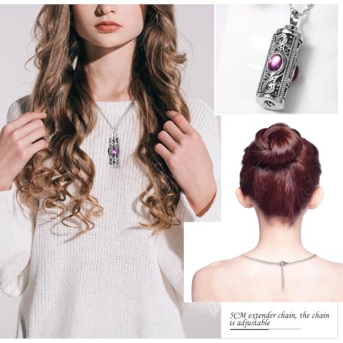 Fumete 6 Pcs Ashes Necklace Urn Jewelry for Human Ashes Memorial - Men & Women Pendant Purple