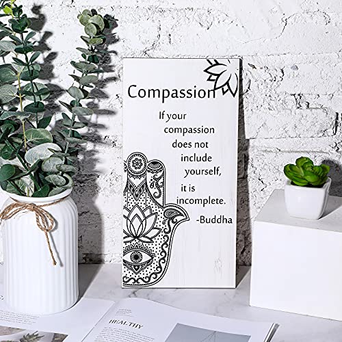 Blulu 2 Pcs Buddha Wall Art Spiritual Quote Wooden Signs, Compassion