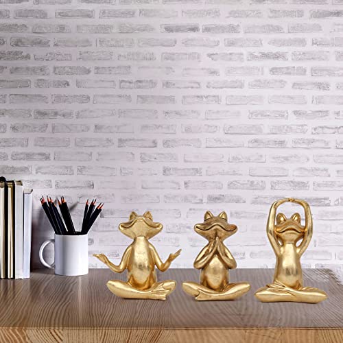 Suoedd Gold Frog Yoga Figurines 3 Pcs,Modern Decor for Shelf,Desk,Office
