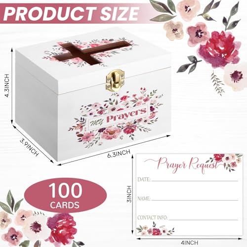 Croblissful Prayer Request Box with 100 Pcs Prayer Cards, Wooden, Flowers