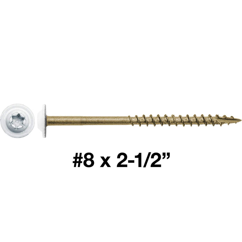 #8 x 2-1/2" Bronze Star Exterior Coated White Round Head - Cabinet Wood Screw Torx/Star Drive Head - Exterior Coated Torx/Star Drive Wood Screws - (1 Pound - 105 Approx. Screw Count) #8 x 2-1/2"- WHITE -1 lb ~105 Screws