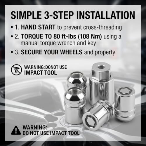 Phaftc alloy wheel lock lug nuts compatible with Honda 08W42-SNA-101, silver set on white background