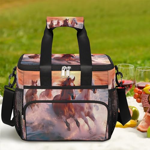 Pardick Lunch Box for Women Men Sea Horse Insulated Lunch Bag Leakproof Large Lunchbox for Adults with Adjustable Shoulder Strap, Cooler Tote Bag for Work, Picnic, Beach