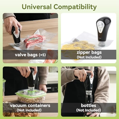 Vesta Precision Cordless and Manual Vacuum Sealer YJS60 for Home Use | Includes 5 Reusable Vacuum Sealer Bags | USB Rechargeable, Black, 3.3W