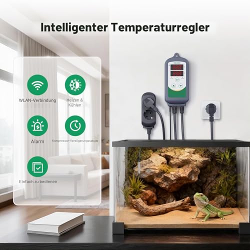 Inkbird Wi-Fi Thermostat Heating Cooling, ITC-308-Wi-Fi Socket, Thermostat, Temperature Controller, with App Control, Terrarium Thermostat with Probe for Incubator, Brewing | Digital Thermal Socket with Sensor for Greenhouse Reptile Terrarium Agriculture