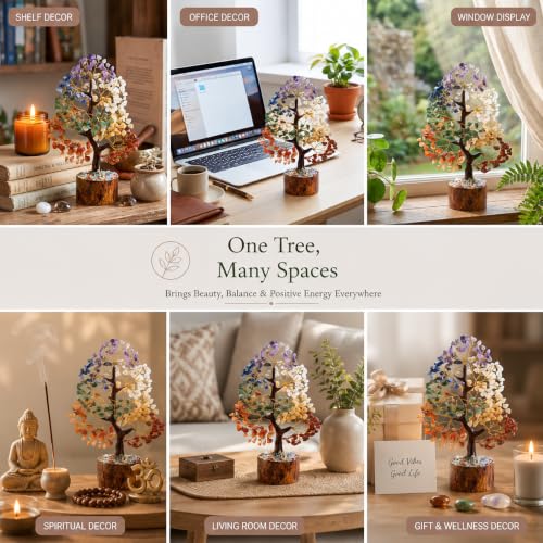 7 Chakra Tree of Life Crystal, Healing Stones & Gemstone Money Tree For Positive Energy, Good Luck, Birthday Gifts for Women, Present for Mom, Sister, Housewarming Gift for New Home, Home Office Decor 7 Chakra