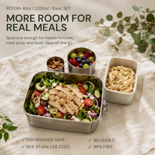 RESORA 40oz Basic Stainless Steel Bento Lunch Box for Adults Basic Set