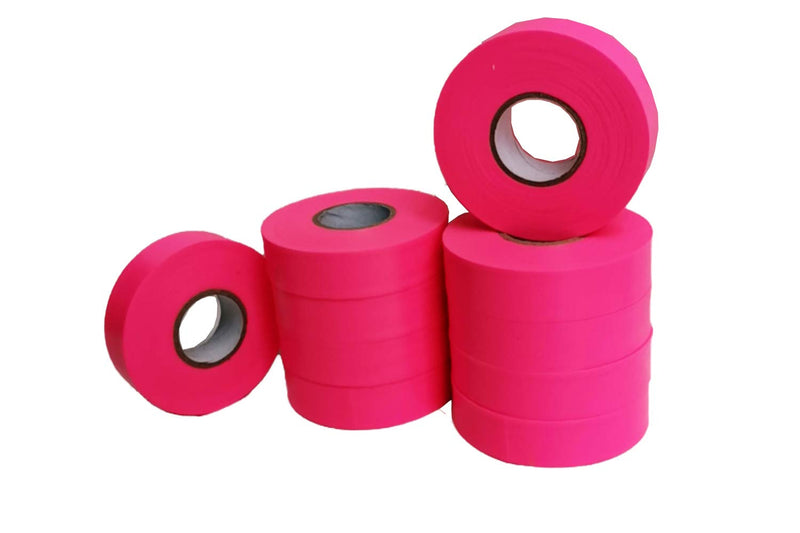 Flagging Tape， Survey Ribbon for Boundaries and Hazardous Areas Non-Adhesive Surveyor Tape with 1" Width, 150' Length -15F Temperature Resistance at Summer(Pack of 10) (Pink) Pink