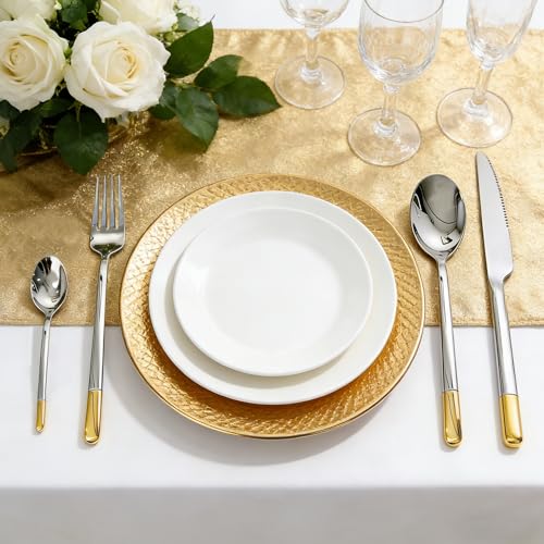 Silverware Set Service for 2, IKXO 8-Piece Modern Stainless Steel Flatware Cutlery Set, Dinnerware sets Include Fork Knife and Spoon Set, Mirror Polished Gold and Silver 2 people, 8 items