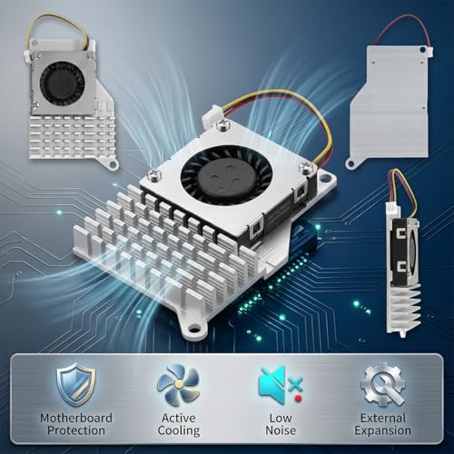 Zolara Heatsink Cooler Active Cooler (B) Compatible with Raspberry Pi 5, Active Cooling Fan, Aluminium Heatsink with Thermal Pads