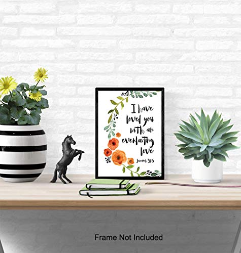 Love Bible Verse - Religious Christian Scripture Wall Art - Home Decor, Decoration for Bedroom, Living Room, Church - Romantic Gift for Women, Men, Couples, Anniversary - Green Orange 8x10 Picture