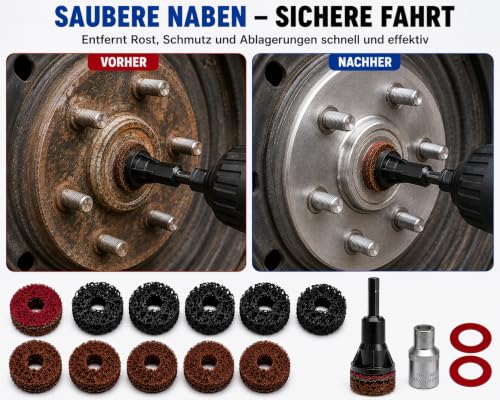 Hero Wheel Hub Cleaning Discs Set 14 Pieces Diameter 40 mm - Wheel Hub Cleaner for Rust & Dirt - Hub Cleaning Set for Wheel Bolts Brake Discs - for Drill & Cordless Screwdriver