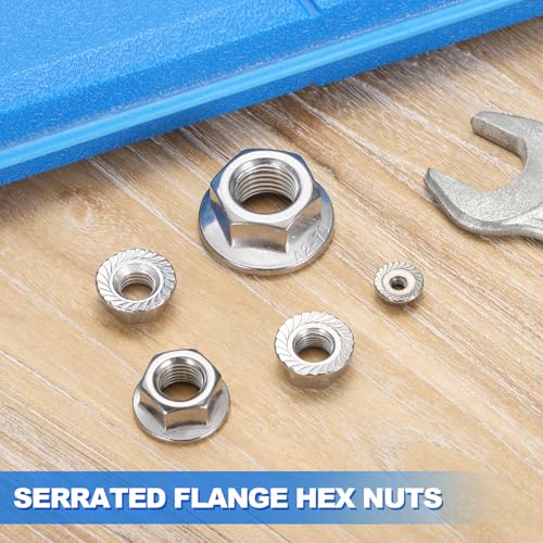 Kozelo 50-piece M10-1.5 serrated flange hex nuts in bright silver 304 stainless steel finish